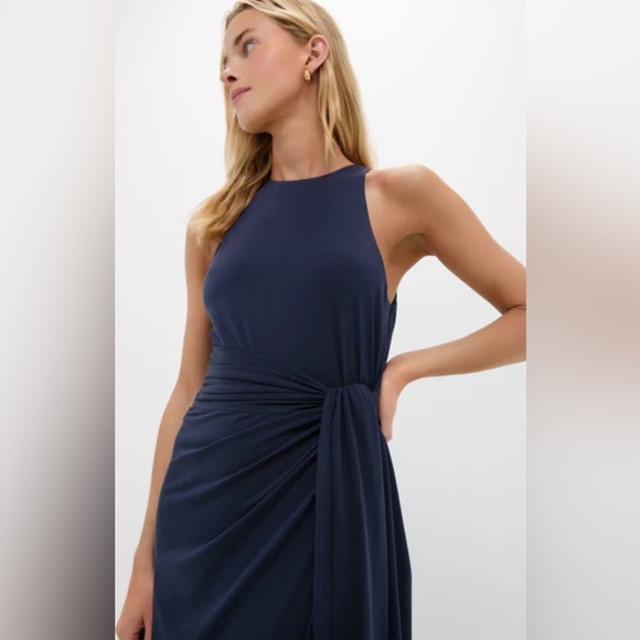 TUCKERNUCK Navy Knit Tie Front Brinley Velour Wrap Dress - Picture 6 of 8